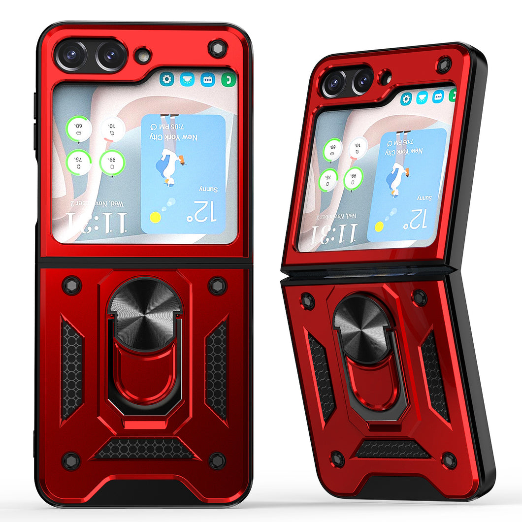 For Samsung Z Flip5 Case Ring Stand Hybrid with Push-up Camera Protector Cover