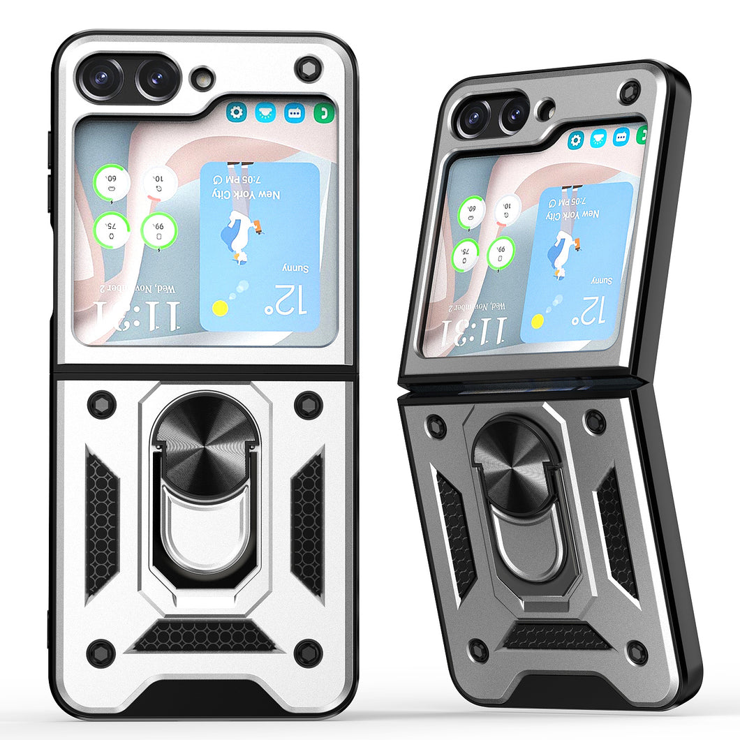 For Samsung Z Flip5 Case Ring Stand Hybrid with Push-up Camera Protector Cover