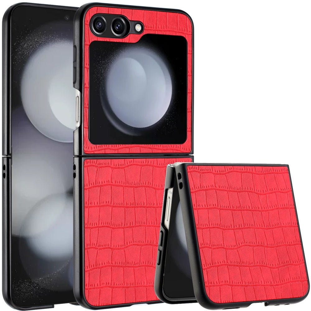 For Samsung Galaxy Z Flip 6 Case Vegan Leather Croc Design Hard Snap On Cover