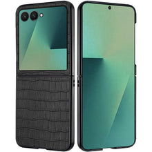 For Samsung Z Flip7 Case Vegan Leather Croc Design Hard Cover + Tempered Glass