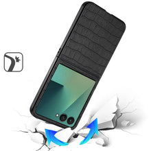 For Samsung Z Flip7 Case Vegan Leather Croc Design Hard Cover + Tempered Glass