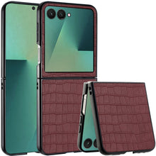 For Samsung Z Flip7 Case Vegan Leather Croc Design Hard Cover + Tempered Glass