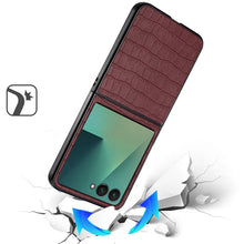 For Samsung Z Flip7 Case Vegan Leather Croc Design Hard Cover + Tempered Glass