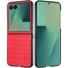 For Samsung Z Flip7 Case Vegan Leather Croc Design Hard Cover + Tempered Glass