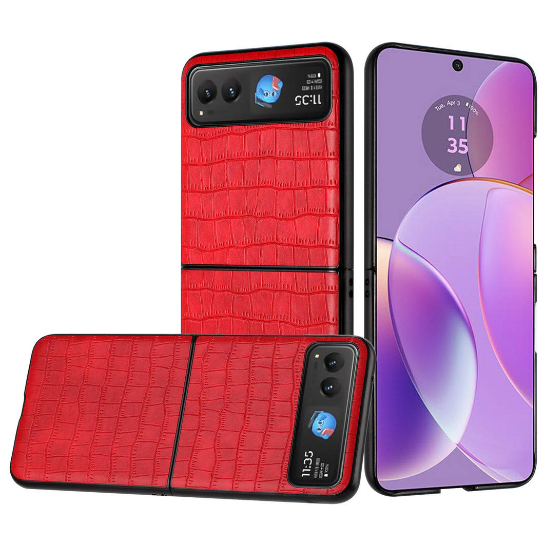 For Motorola Razr 2025/2024 Case Vegan Leather Croc Design Hard SnapOn Cover