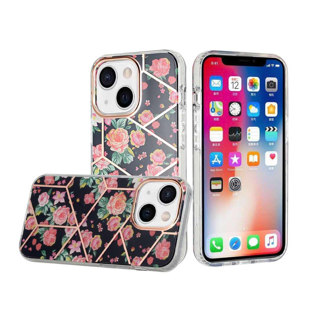 For iPhone 14 PRO Case Floral IMD Chrome Design Shockproof Hybrid Phone Cover