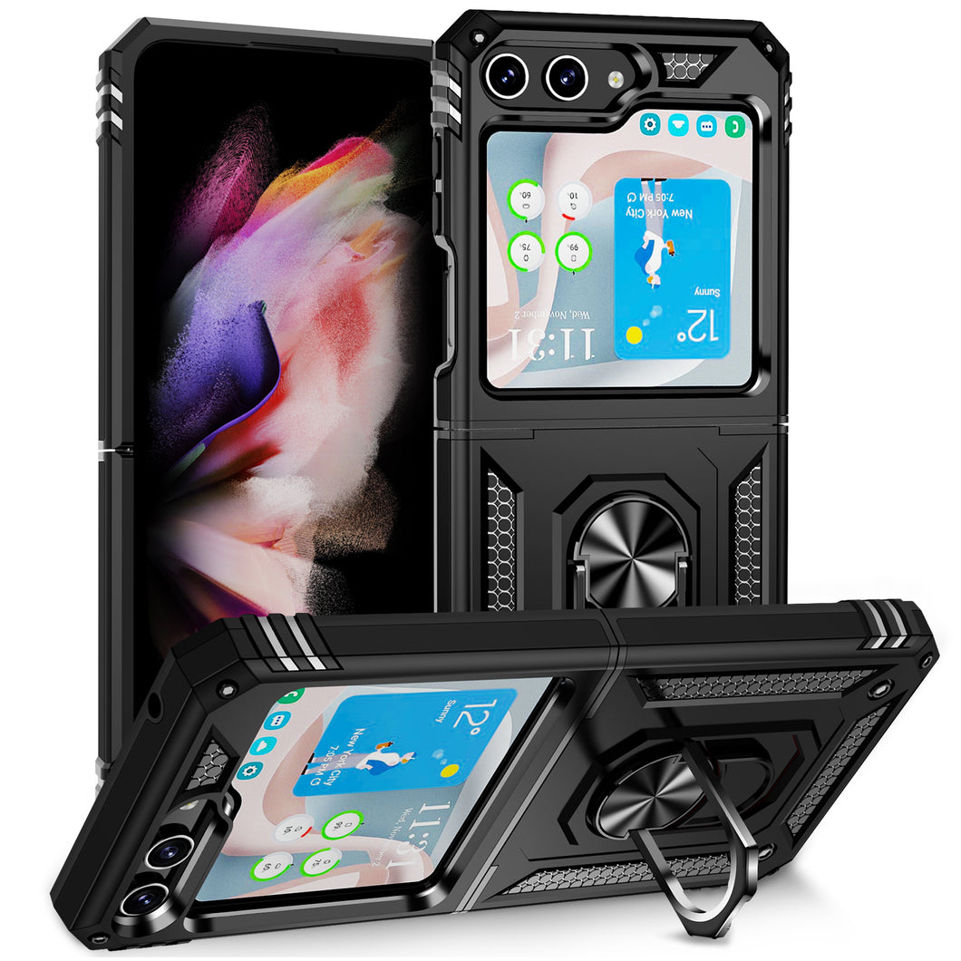 For Samsung Z Flip5 Case Rugged Shockproof Cover Magnetic Ring Doubles as Stand