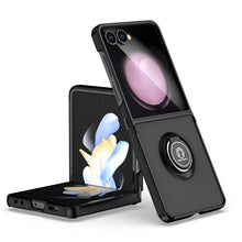 For Samsung Z Flip7 Case Metal Ring Stand Cover w/ Frosted Back + Tempered Glass