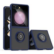 For Samsung Z Flip7 Case Metal Ring Stand Cover w/ Frosted Back + Tempered Glass