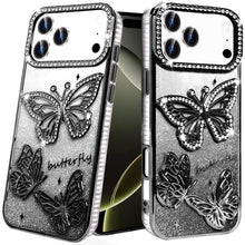 For iPhone 17 Pro Max Case Bling Butterflies 3D Glitter Cover + Tempered Glass