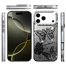 For iPhone 17 PRO Case Bling Butterflies 3D Glitter Phone Cover + Tempered Glass