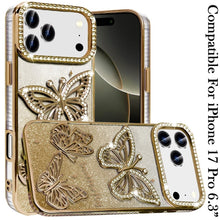 For iPhone 17 PRO Case Bling Butterflies 3D Glitter Phone Cover + Tempered Glass