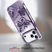 For iPhone 17 PRO Case Bling Butterflies 3D Glitter Phone Cover + Tempered Glass