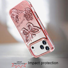 For iPhone 17 PRO Case Bling Butterflies 3D Glitter Phone Cover + Tempered Glass
