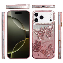 For iPhone 17 PRO Case Bling Butterflies 3D Glitter Phone Cover + Tempered Glass