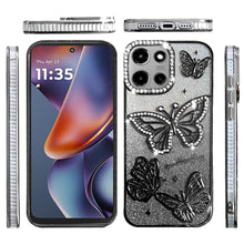 For Moto G 2025 Case Bling Butterflies 3D Full Glitter Cover + Tempered Glass
