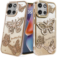 For Moto G 2025 Case Bling Butterflies 3D Full Glitter Cover + Tempered Glass