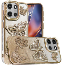 For Moto G 2025 Case Bling Butterflies 3D Full Glitter Cover + Tempered Glass