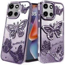 For Moto G 2025 Case Bling Butterflies 3D Full Glitter Cover + Tempered Glass