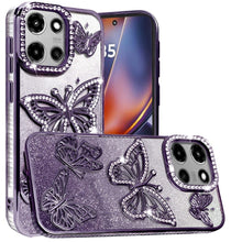 For Moto G 2025 Case Bling Butterflies 3D Full Glitter Cover + Tempered Glass