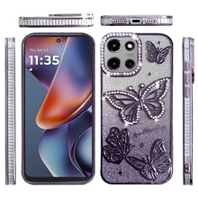 For Moto G 2025 Case Bling Butterflies 3D Full Glitter Cover + Tempered Glass