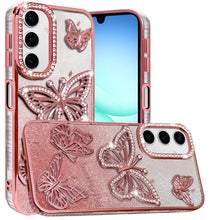 For Samsung A17 5G Case Bling Butterflies 3D Glitter Cover + Tempered Glass
