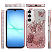 For Samsung A17 5G Case Bling Butterflies 3D Glitter Cover + Tempered Glass