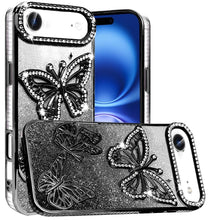 For iPhone Air Case Bling Butterflies 3D Glitter Phone Cover + Tempered Glass