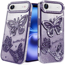 For iPhone Air Case Bling Butterflies 3D Glitter Phone Cover + Tempered Glass