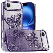 For iPhone Air Case Bling Butterflies 3D Glitter Phone Cover + Tempered Glass