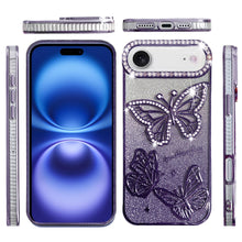 For iPhone Air Case Bling Butterflies 3D Glitter Phone Cover + Tempered Glass