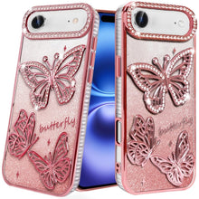 For iPhone Air Case Bling Butterflies 3D Glitter Phone Cover + Tempered Glass