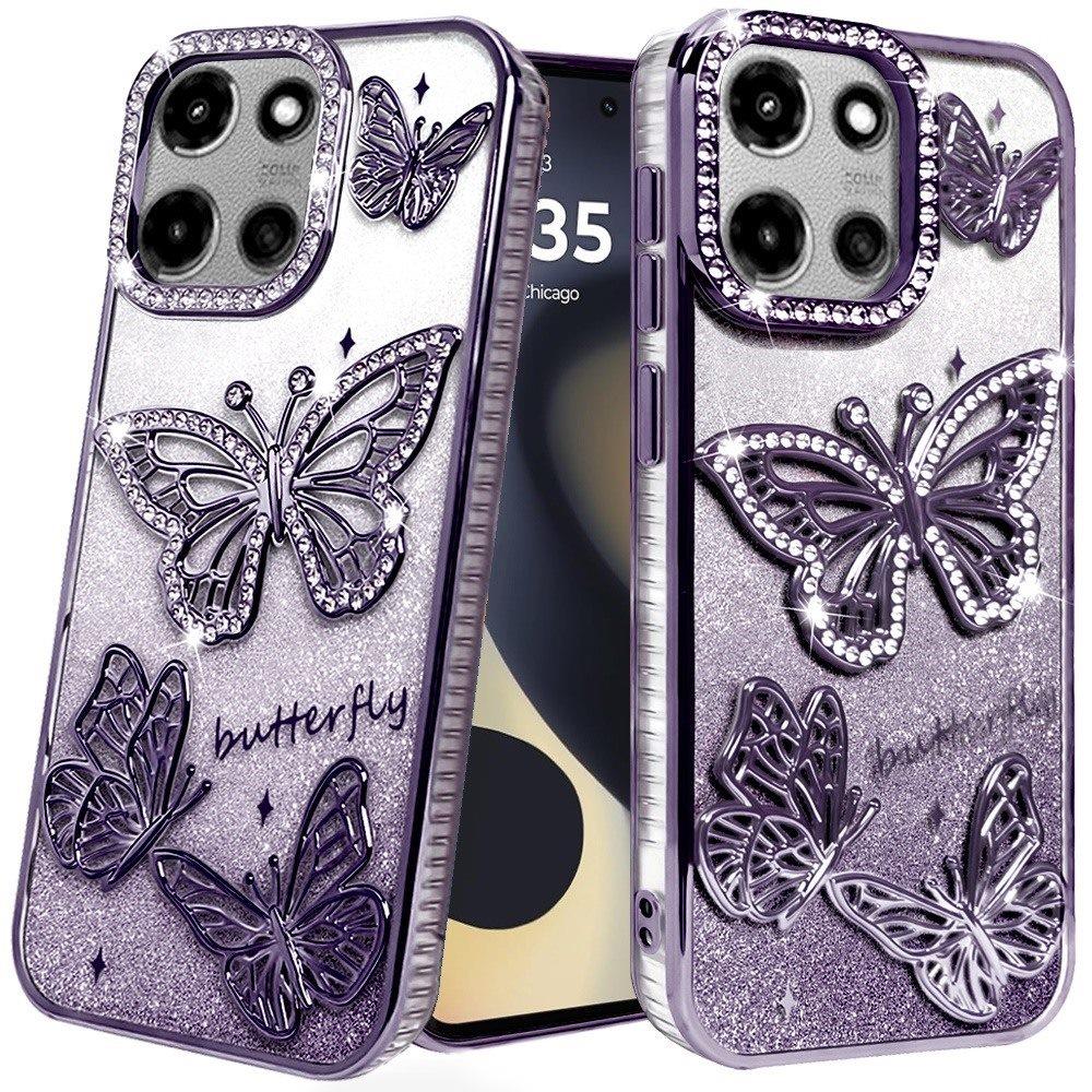 For Motorola Edge 2025 Case Bling Butterflies 3D Shimmering Glitter Phone Cover