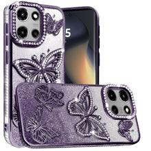 For Motorola Edge 2025 Case Bling Butterflies 3D Shimmering Glitter Phone Cover