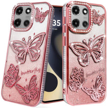 For Motorola Edge 2025 Case Bling Butterflies 3D Shimmering Glitter Phone Cover