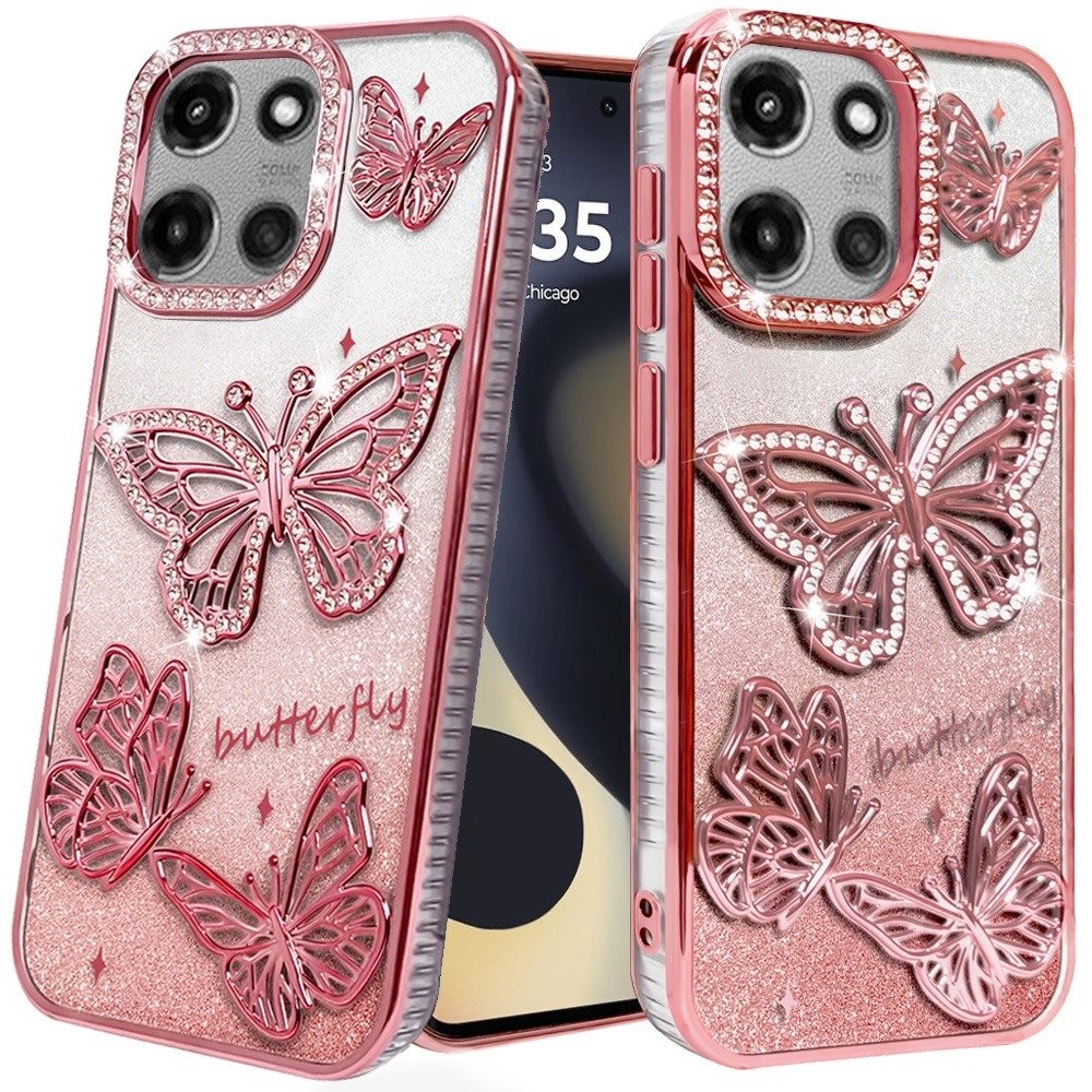 For Motorola Edge 2025 Case Bling Butterflies 3D Shimmering Glitter Phone Cover