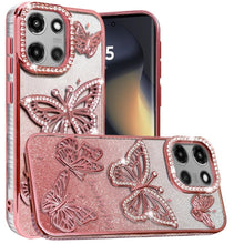 For Motorola Edge 2025 Case Bling Butterflies 3D Shimmering Glitter Phone Cover
