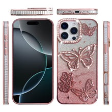 For iPhone 16 PRO MAX Case Bling Butterflies 3D Glitter Cover + Tempered Glass