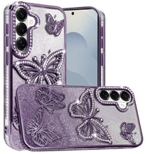 For Samsung S26+ Plus Case Bling Butterflies 3D Glitter Cover + Tempered Glass