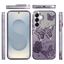 For Samsung S26+ Plus Case Bling Butterflies 3D Glitter Cover + Tempered Glass