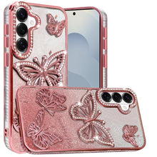 For Samsung S26+ Plus Case Bling Butterflies 3D Glitter Cover + Tempered Glass