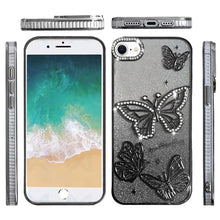 For iPhone 16e Case Bling Butterflies 3D Glitter Phone Cover + Tempered Glass