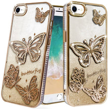 For iPhone 16e Case Bling Butterflies 3D Glitter Phone Cover + Tempered Glass