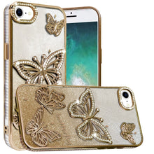 For iPhone 16e Case Bling Butterflies 3D Glitter Phone Cover + Tempered Glass
