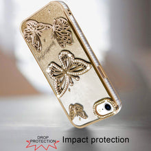 For iPhone 16e Case Bling Butterflies 3D Glitter Phone Cover + Tempered Glass