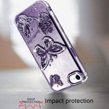 For iPhone 16e Case Bling Butterflies 3D Glitter Phone Cover + Tempered Glass