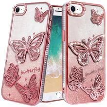 For iPhone 16e Case Bling Butterflies 3D Glitter Phone Cover + Tempered Glass