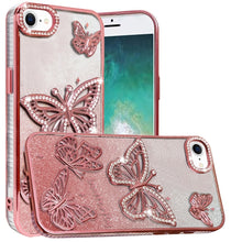 For iPhone 16e Case Bling Butterflies 3D Glitter Phone Cover + Tempered Glass
