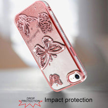 For iPhone 16e Case Bling Butterflies 3D Glitter Phone Cover + Tempered Glass
