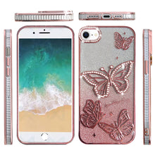 For iPhone 16e Case Bling Butterflies 3D Glitter Phone Cover + Tempered Glass